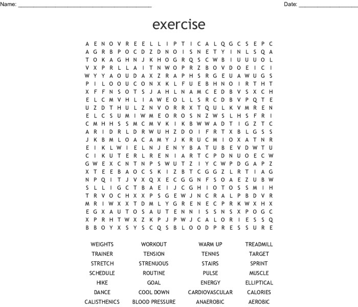 Physical fitness word search answer