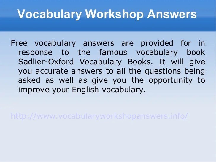 Answers for vocabulary workshop level a