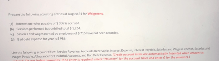 Adjusting entries prepare homeworklib payable walgreens nash
