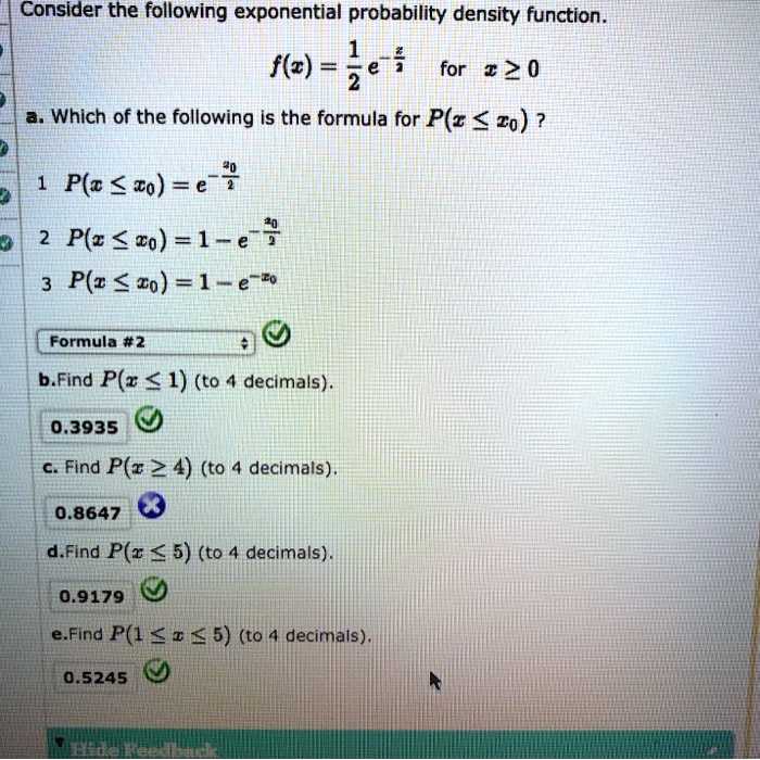 Consider the following exponential probability density function.