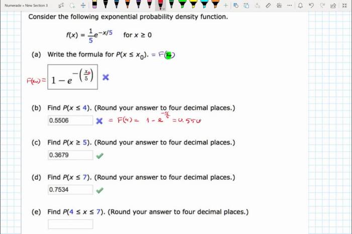 Consider the following exponential probability density function.