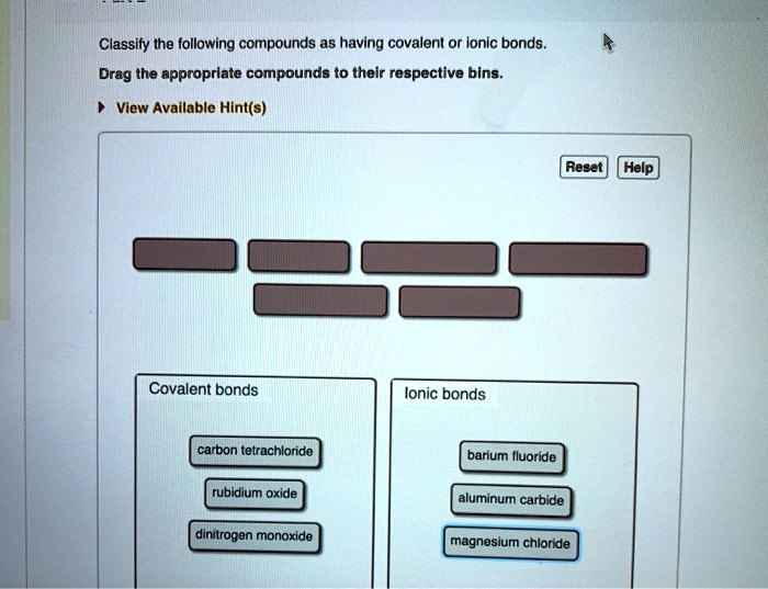 Classify the following compounds as having covalent or ionic bonds