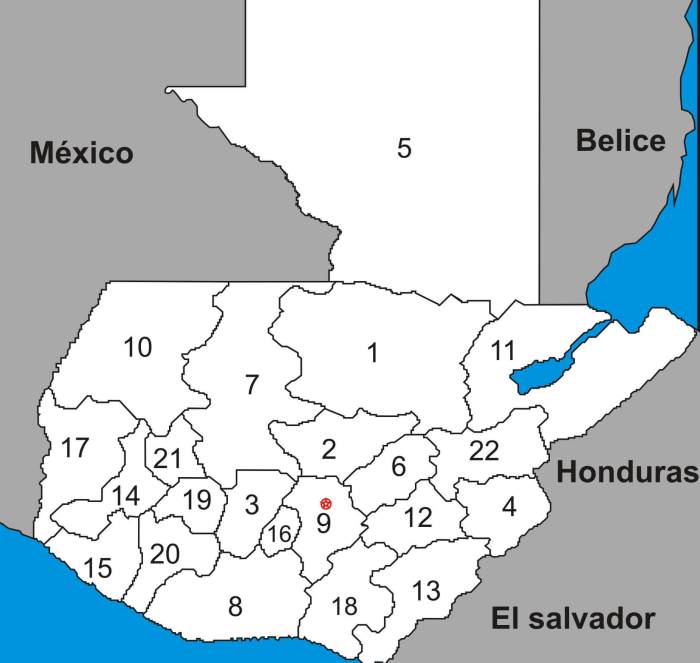 Mapa de guatemala y sus departamentos y cabeceras