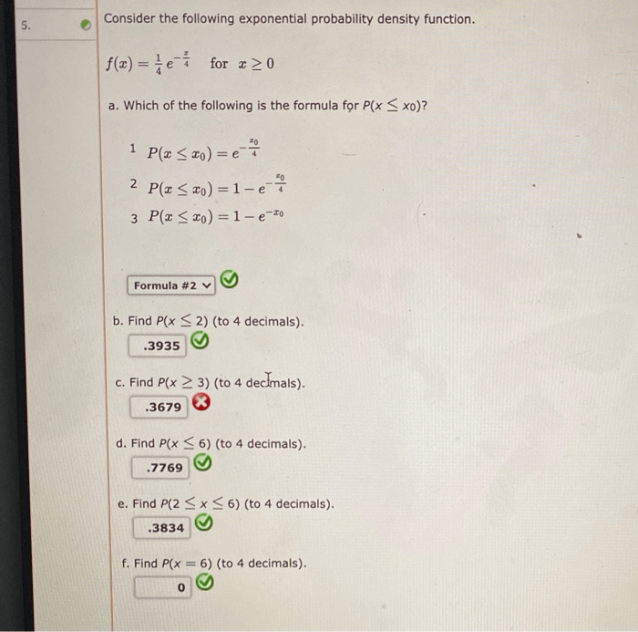 Consider the following exponential probability density function.